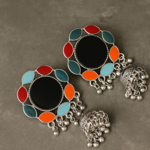 Gift Trendy Mirror Work Multicolor Oxidised Jhumka Earrings