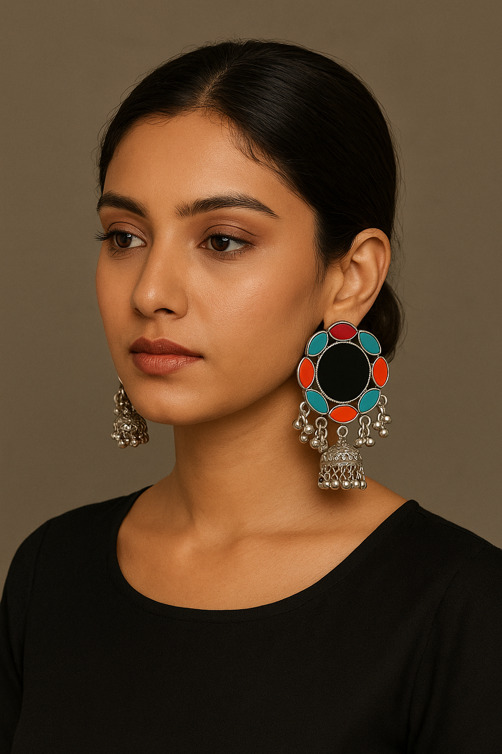 trendy mirror work multicolor oxidised jhumka earrings trendy mirror work multicolor oxidised jhumka earrings