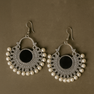 Gift Silver Plated Pearl Studded Mirror Work Traditional Earrings