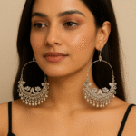 trendy oxidised silver bird & floral hoop jhumka earrings