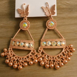 Gift Trendy Rose Gold Butterfly Studded Jhumka Earrings with Sparkling Stones