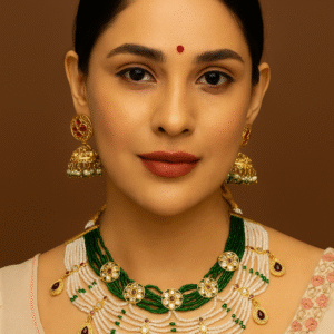 premium multi layered pearl & bead necklace set with earrings