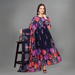 navy floral georgette gown