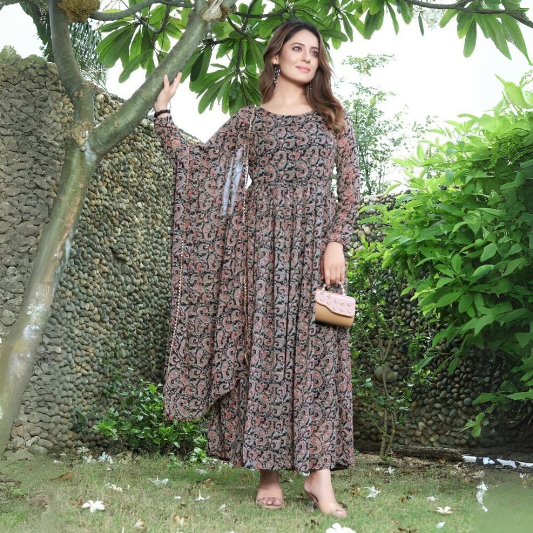 elegant digital print fox georgette gown with dupatta elegant digital print fox georgette gown with dupatta