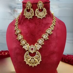 antique gold plated peacock design necklace set with earrings