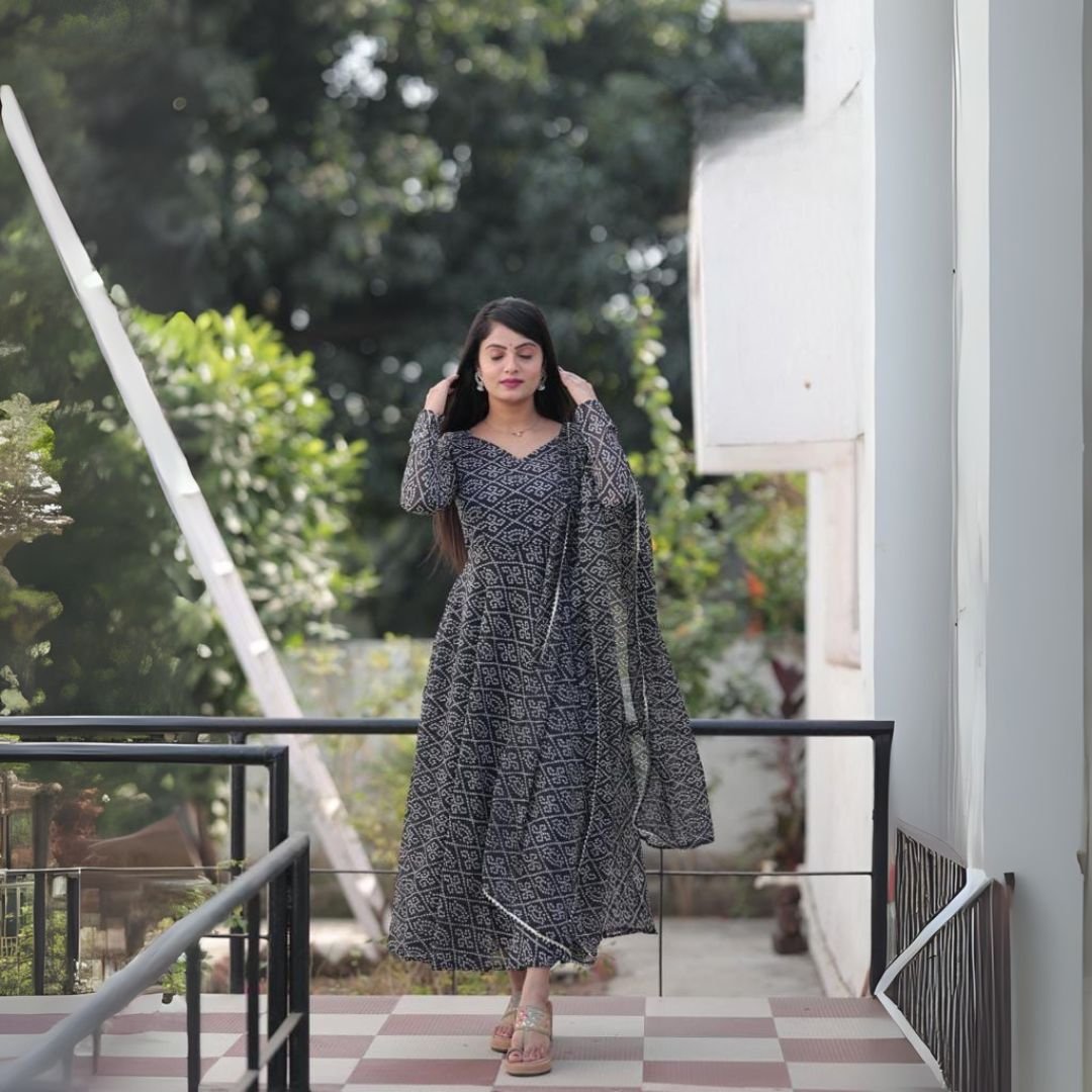 designer fox georgette printed gown with dupatta designer fox georgette printed gown with dupatta