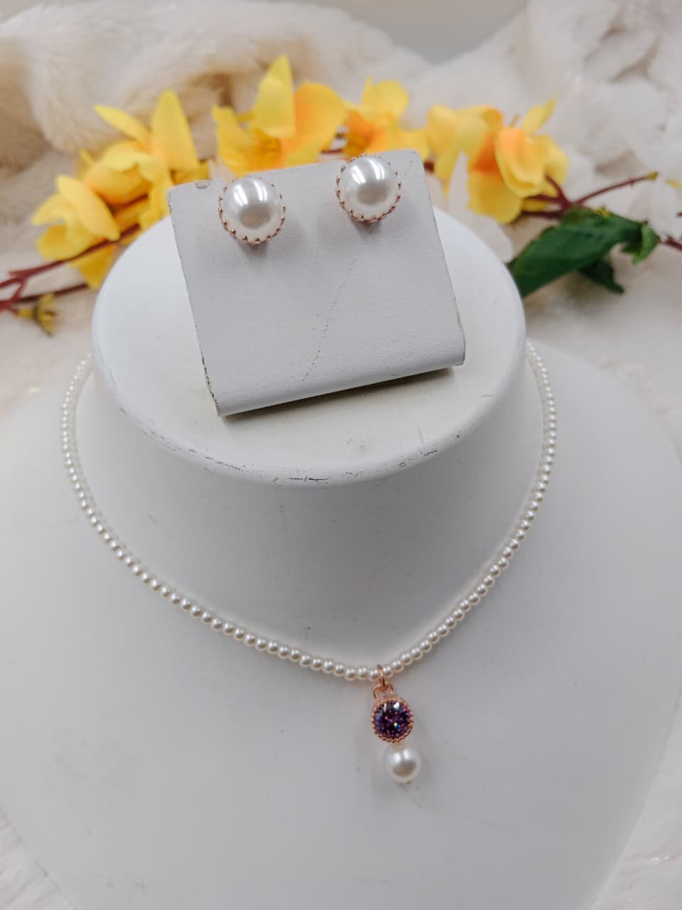 Royal Grace Pearl Necklace & Stud Earrings Set