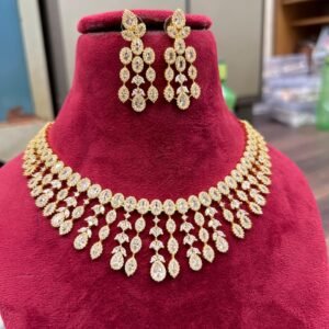 radiant gold plated diamond necklace & earrings set