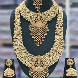 bridal temple jewellery set with pearl beads & lakshmi pendant