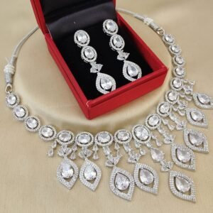 white crystal bridal necklace set