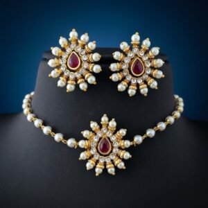 royal pearl & ruby choker set with earrings