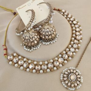 royal pearl & ruby choker set + colorful kundan necklace with jhumka earrings