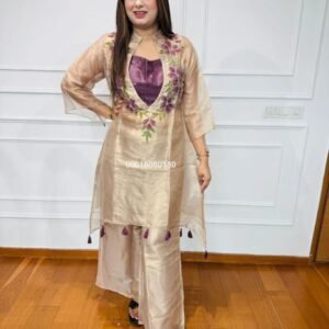 premium organza kurti set with embroidered blouse & pant