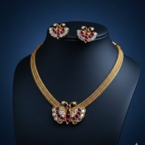 royal kundan & emerald choker necklace set with matching earrings