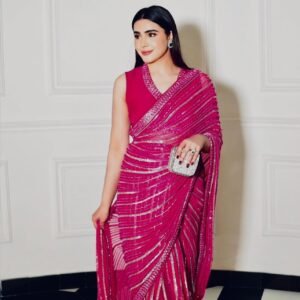 fuchsia glow sequin georgette saree with satin blouse