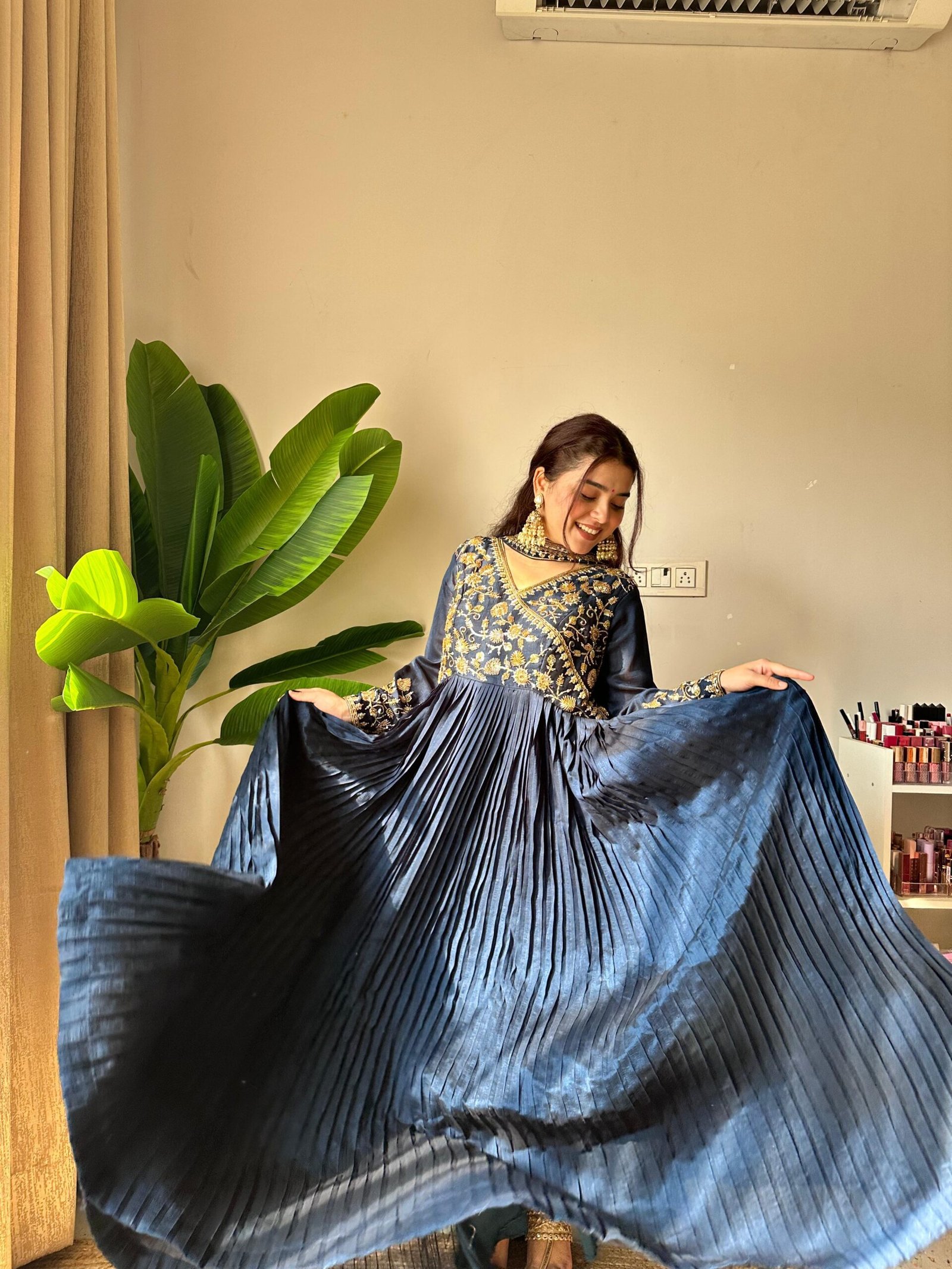 premium blooming vichitra embroidered kurti pant dupatta set premium blooming vichitra embroidered kurti pant dupatta set