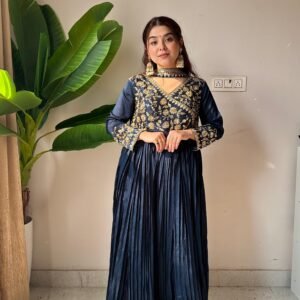 premium blooming vichitra embroidered kurti pant dupatta set