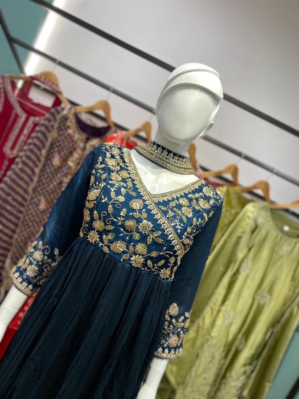 premium blooming vichitra embroidered kurti pant dupatta set premium blooming vichitra embroidered kurti pant dupatta set